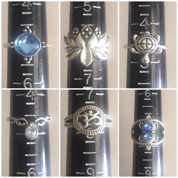 11 Piece Blue Crystal Turtle Midi Silver Tone Ring Set - Picture 6 of 7